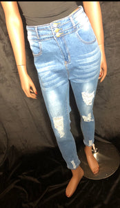 STRETCH LIGHT RIPPED JEANS