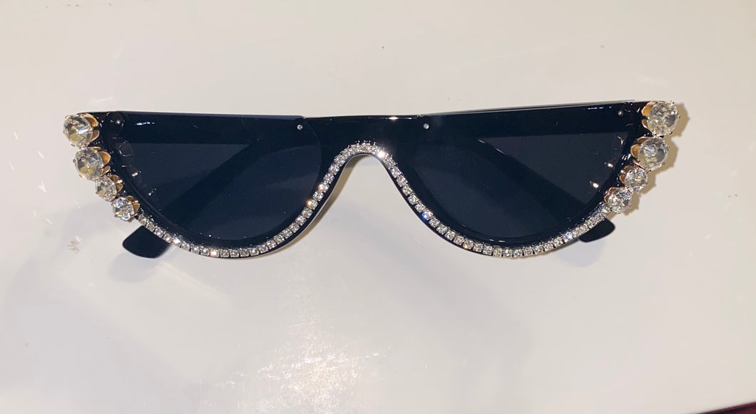 RHINESTONE HALF FRAME SUNGLASSES